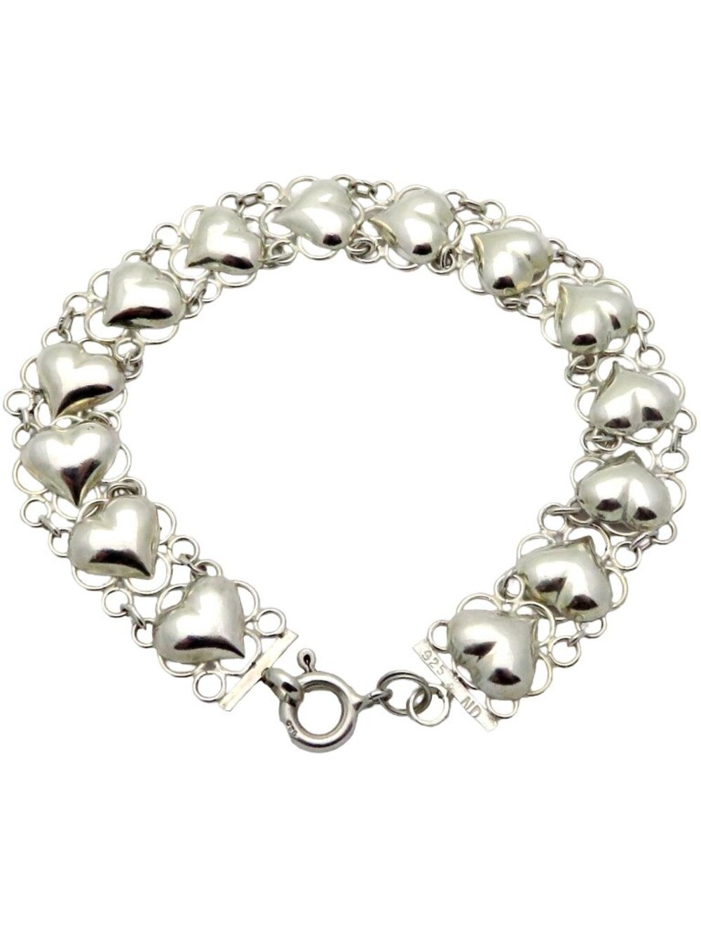 Vintage 925 Sterling Silver Heart Link Bracelet 7.5 Inches